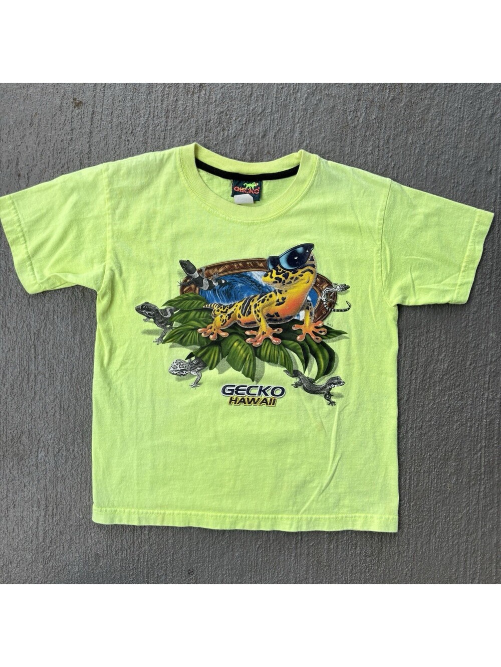 Vintage Gecko Hawaii Surf Nature Shirt Y2K KIDS Large Size 7